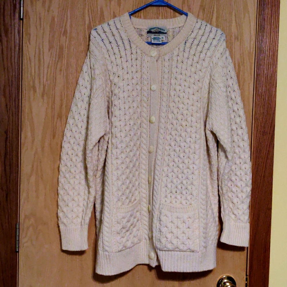 Aran Crafts XL Merino Wool Cream Cardigan Sweater